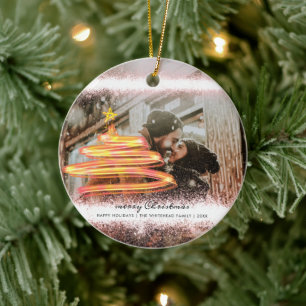 Ornamento De Cerâmica Brilho da foto da estrela da árvore de Natal
