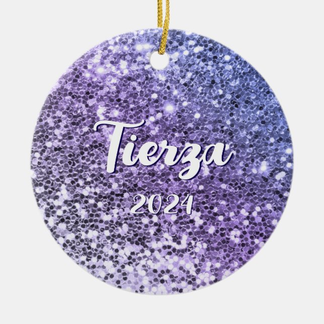 Ornamento De Cerâmica Brilho Grosso Ombre Roxo Personalizado (Frente)