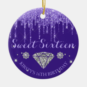 Ornamento De Cerâmica Brilho Índigo e Roxo Drip Diamante Sweet Sixteen
