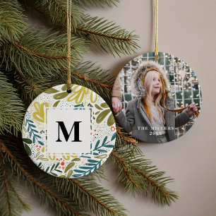 Ornamento De Cerâmica Brincadeira Foto de Monograma Personalizado Botâ