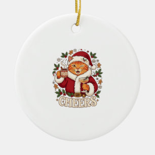 Ornamento De Cerâmica Brinde Natal Laranja Gato Chapéu do Papai Noel Beb