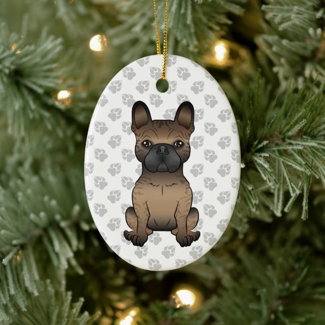Ornamento De Cerâmica Brindle French Bulldog / Frenchie Cute Dog & Text (Árvore)