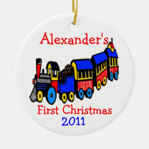 Ornamento De Cerâmica Brinque o Trem-Primeiro Natal-Personalizam-no