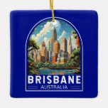 Ornamento De Cerâmica Brisbane, Austrália, Viagem Art Vintage<br><div class="desc">Brisbane retro vetor viagem design. Brisbane,  a vibrante capital de Queensland,  Austrália,  é uma cidade que combina sem interrupções energia urbana com charme de repouso. Escondida nas margens do rio Brisbane,  apresenta um clima subtropical,  uma beleza natural espantosa,  e uma tapeçaria cultural rica.</div>