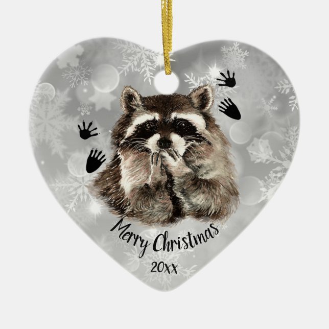 Ornamento De Cerâmica Brisos de guaxinim com data personalizada, animais (Frente)
