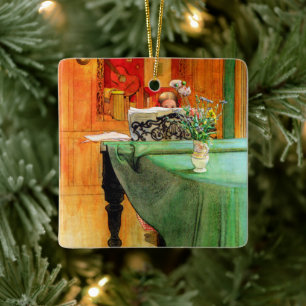 Ornamento De Cerâmica Brita no Piano de Carl Larsson, Vintage Art