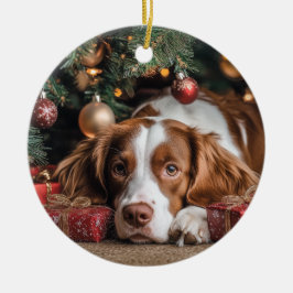 Ornamento De Cerâmica Brittany Spaniel Christmas