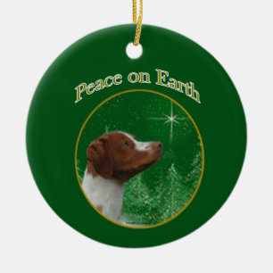 Ornamento De Cerâmica Brittany Spaniel Peace