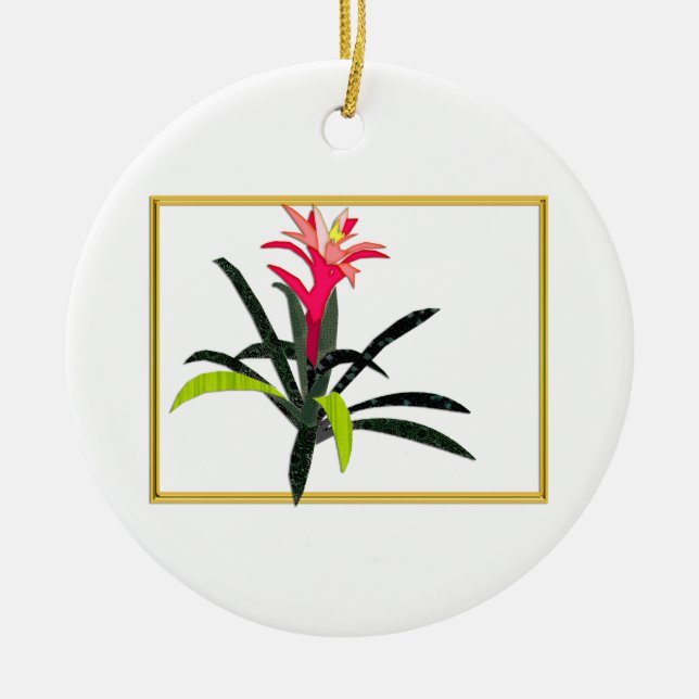 Ornamento De Cerâmica Bromélia de Natal tropical (Frente)