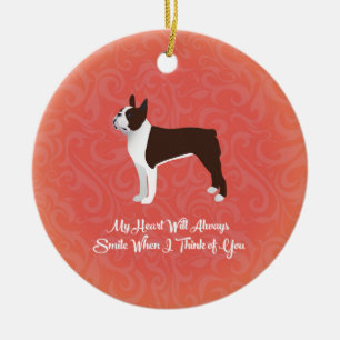Ornamento De Cerâmica Brown Boston Terrier Meu Coração Sempre Sorri