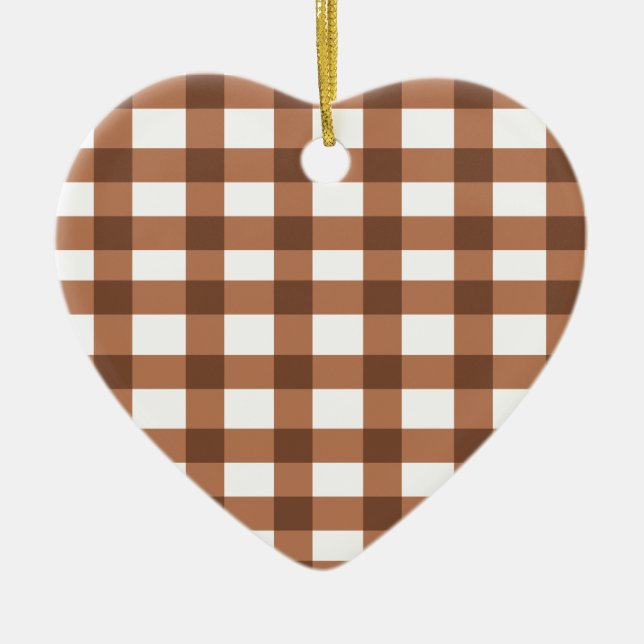 Ornamento De Cerâmica Brown Gingham (Frente)