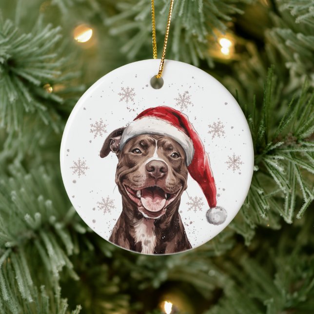 Ornamento De Cerâmica Brown Pitbull Dog Christmas Personalized (Árvore)