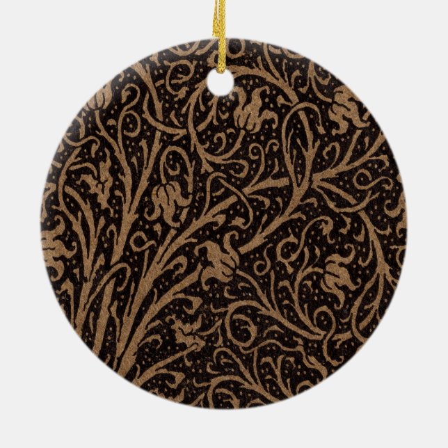 Ornamento De Cerâmica Brown Tooling Leather Art Nouveau Floral (Traseira)