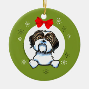 Ornamento De Cerâmica Brown White Shih Tzu Christmas Classic