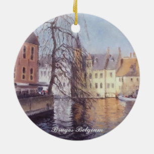 Ornamento De Cerâmica Bruges Panorâmica Cidade Bélgica Vista do Canal