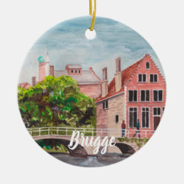 Ornamento De Cerâmica Bruges Watercolor Painting por Farida Greenfield