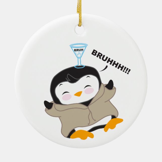 Ornamento De Cerâmica Bruh Penguin - Tipsy (Traseira)