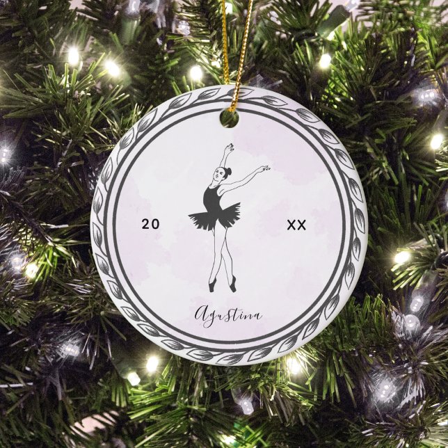 Ornamento De Cerâmica Brunette Balerina Silhouette Balé Dancer (Criador carregado)