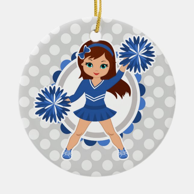 Ornamento De Cerâmica Brunette Cheerleader Azul - Alegre (Frente)