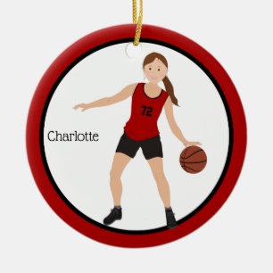 Ornamento De Cerâmica Brunette Girl Basketball Player In Red And Black