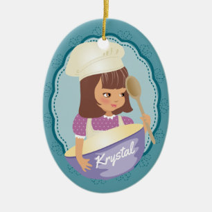 Ornamento De Cerâmica Brunette Girl chef baker personalizado no Natal