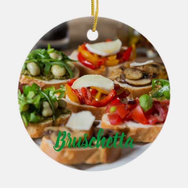 Ornamento De Cerâmica Bruschetta Antipasti com feijão e arugula, (Frente)