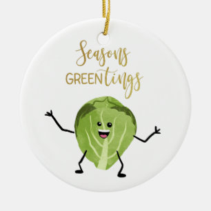 Ornamento De Cerâmica brussel brota cartões de natal engraçados verde
