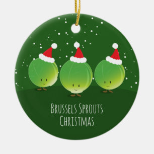 Ornamento De Cerâmica Brussels Sprouts Santa Hat Green Food Christmas