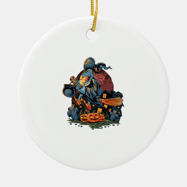 Ornamento De Cerâmica bruxa de Halloween (Frente)