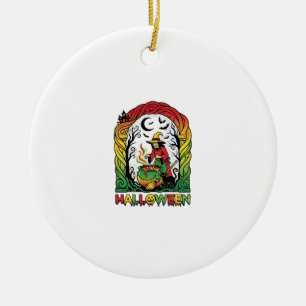 Ornamento De Cerâmica Bruxa de Halloween Caldeirão Fermentação Gato Pret