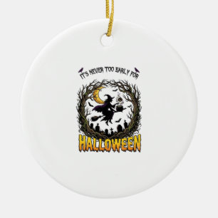 Ornamento De Cerâmica Bruxa de Halloween Caldeirão Lua Cemitério Árvore 