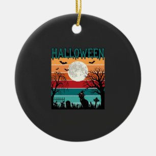 Ornamento De Cerâmica Bruxa de Halloween Gato Teia de Aranha Lua Cemitér