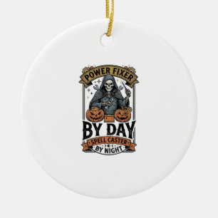 Ornamento De Cerâmica Bruxa de Reparo de Bateria Funny Halloween Camisa