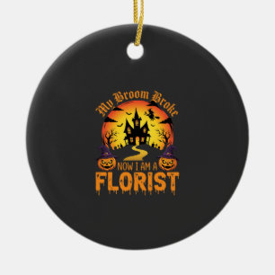 Ornamento De Cerâmica Bruxa Florista Meu Vassoura Quebrou no Halloween