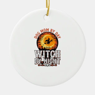 Ornamento De Cerâmica Bruxa Mãe de Cachorro à Noite Camisa Vintage de Ha