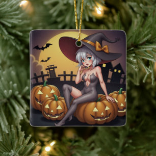 Ornamento De Cerâmica Bruxa na Fazenda de Jack-O-Lantern no Halloween