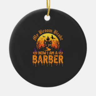 Ornamento De Cerâmica Bruxa Vassoura do Barbeiro de Halloween Quebrou a
