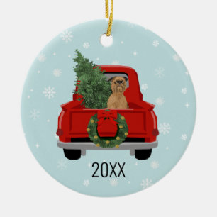 Ornamento De Cerâmica Bruxelas Griffon Christmas Red Truck