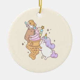 Ornamento De Cerâmica Bubu, o porco-guineense, Unicorn Taiyaki Icecream