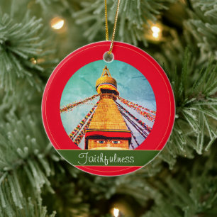 Ornamento De Cerâmica Buda Olhos e Fiabilidade - Boudhanath Stupa Yoga