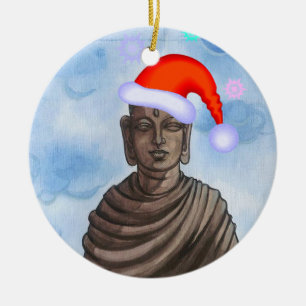 Ornamento De Cerâmica Buddha com chapéu II do papai noel