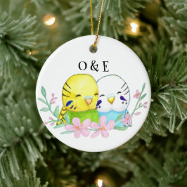 Ornamento De Cerâmica Budget Lovebird Casal Primeiro Natal Juntos