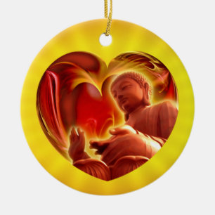 Ornamento De Cerâmica BUDHA Heart   Brilho amarelo