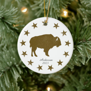 Ornamento De Cerâmica Buffalo Americano Personalizado no Natal Ocidental