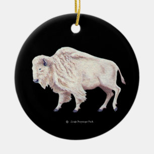 Ornamento De Cerâmica Buffalo Branco