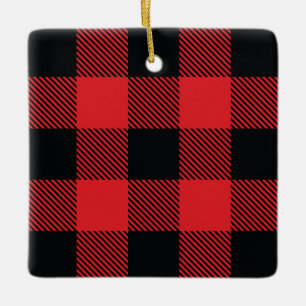 Ornamento De Cerâmica Buffalo Plaid Christmas Red and Black Check