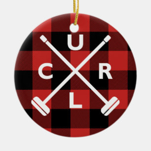 Ornamento De Cerâmica Buffalo Plaid Curling Christmas Ornament