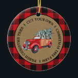 Ornamento De Cerâmica Buffalo Xadrez Corta Seu Próprio Caminhão De Vinta<br><div class="desc">Xadrez de Buffalo Vermelho e Negro Corte seu próprio Caminhão de Vintage em Enfeites de natal Kraft</div>