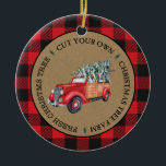 Ornamento De Cerâmica Buffalo Xadrez Corta Seu Próprio Caminhão De Vinta<br><div class="desc">Xadrez de Buffalo Vermelho e Negro Corte seu próprio Caminhão de Vintage em Enfeites de natal Kraft</div>