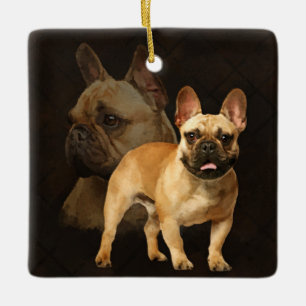 Ornamento De Cerâmica Buldogue francês - Frenchie - xadrez de Brown